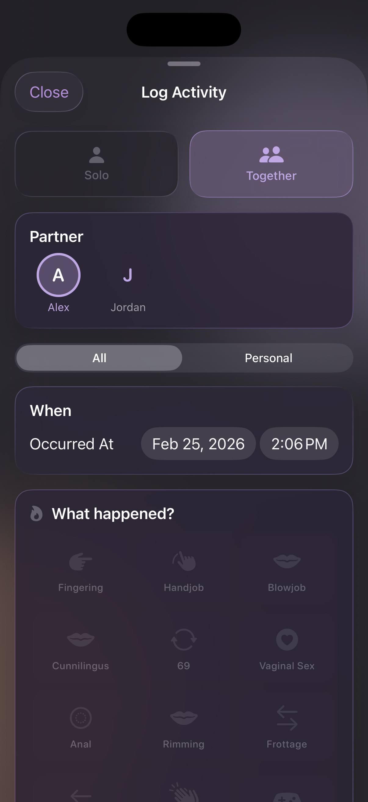 Kairos log entry screen showing detailed solo entry logging