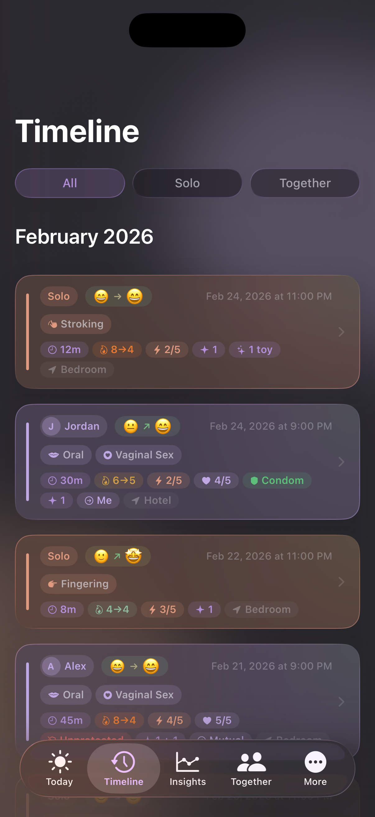 Kairos Timeline showing dual-lane activity history